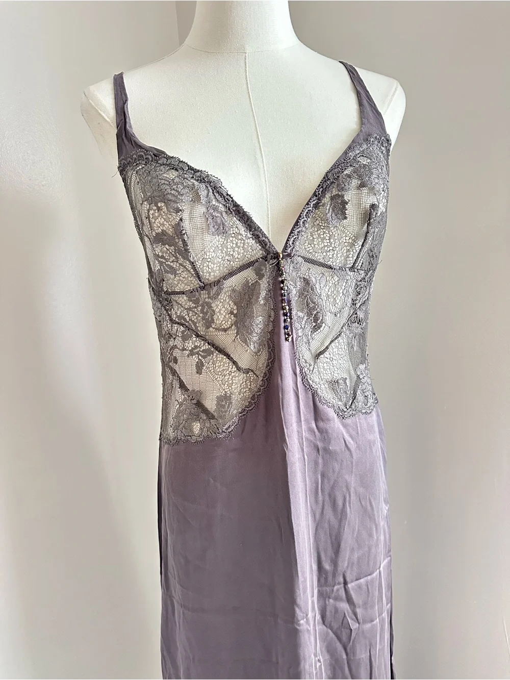 La Perla Mauve Silk Lace Long Chemise